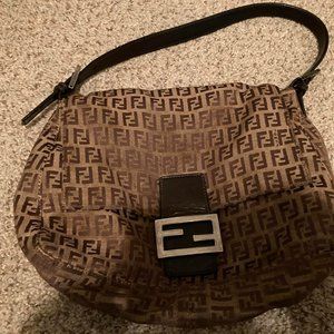 Authentic FENDI Zucchino Baguette Mogano Panna Brown - Vintage Fendi